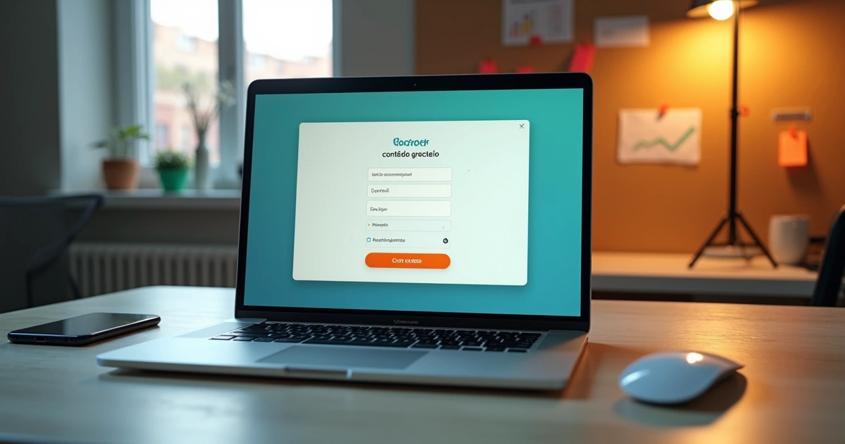Formulário online em tela de notebook captando leads em cenário de marketing digital 