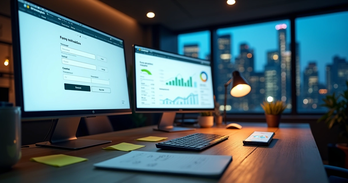 Dashboard mostrando formulário online com métricas de conversão de leads 