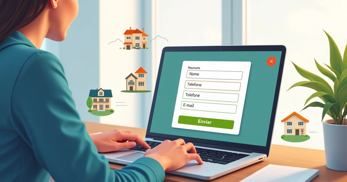 Cliente preenche formulário digital em site de imobiliária 