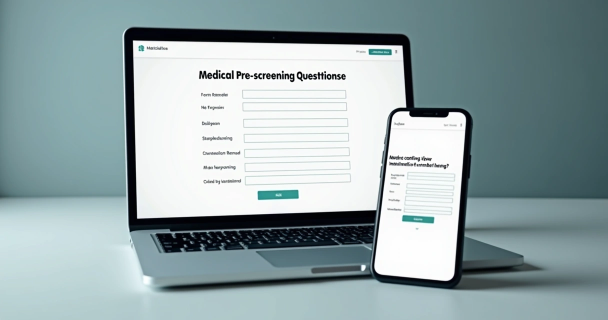 Formulário digital para triagem médica exibido em notebook e smartphone