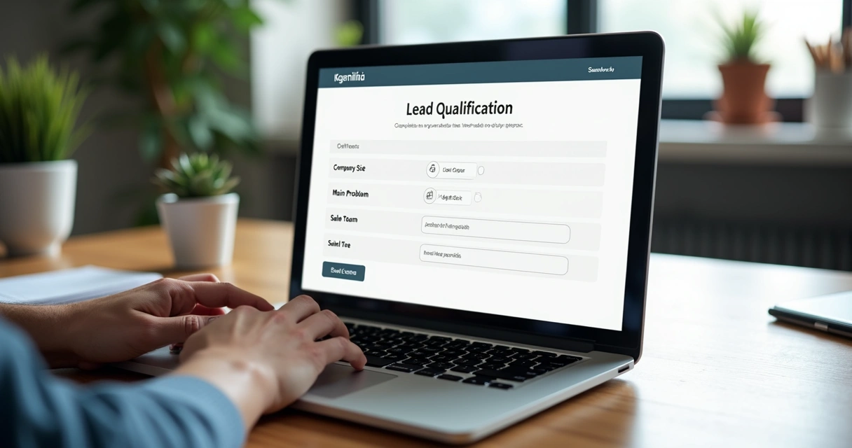 Formulário digital de qualificação de lead aberto em laptop