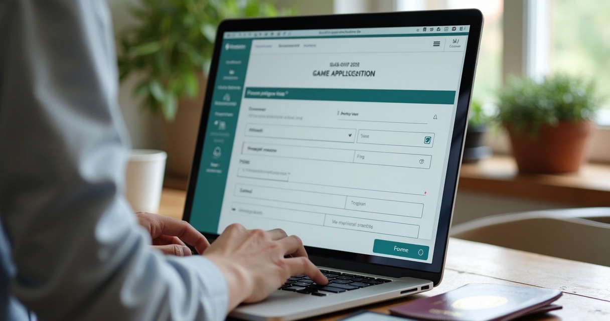 Pessoa preenchendo um formulário digital para visto eletrônico em um laptop