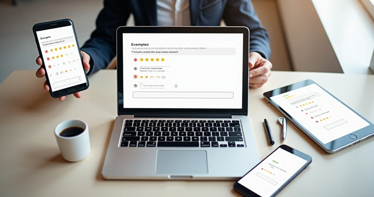 Formulários online de feedback exibidos em diferentes dispositivos 