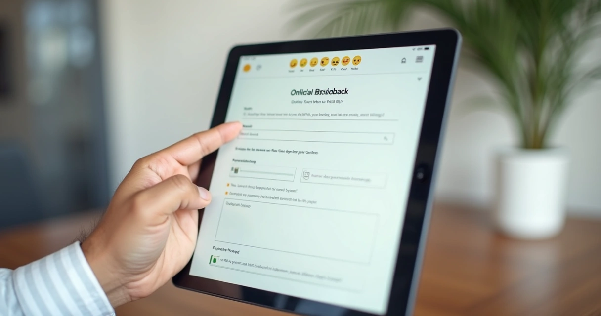 Pessoa preenchendo formulário online de feedback em tablet 