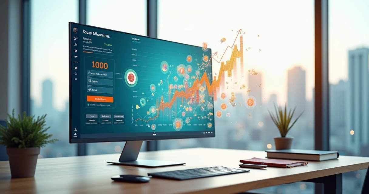 Dashboard com formulário online em tela grande e ícones de leads sendo convertidos em vendas 