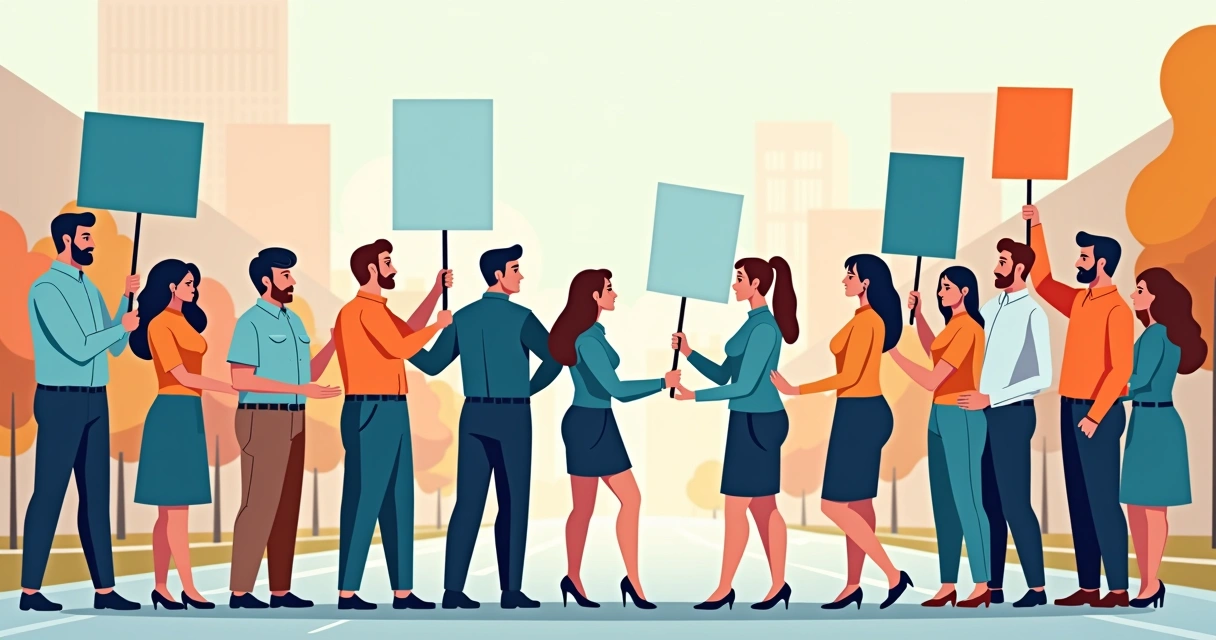 Ilustração mostrando diversos grupos participando de campanha de segurança pública 