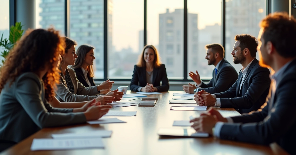 Mesa redonda com líderes e representantes discutindo temas estratégicos 