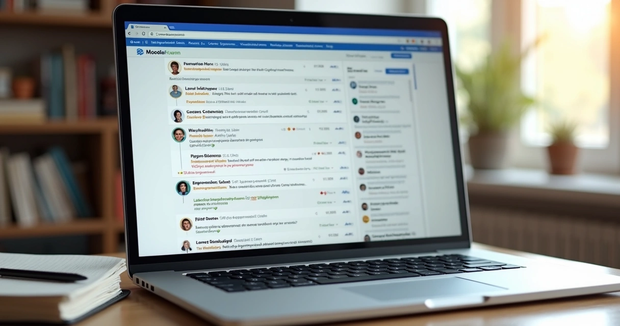 Tela de fórum Moodle exibindo tópicos de discussão em plataforma EAD com participantes interagindo online 