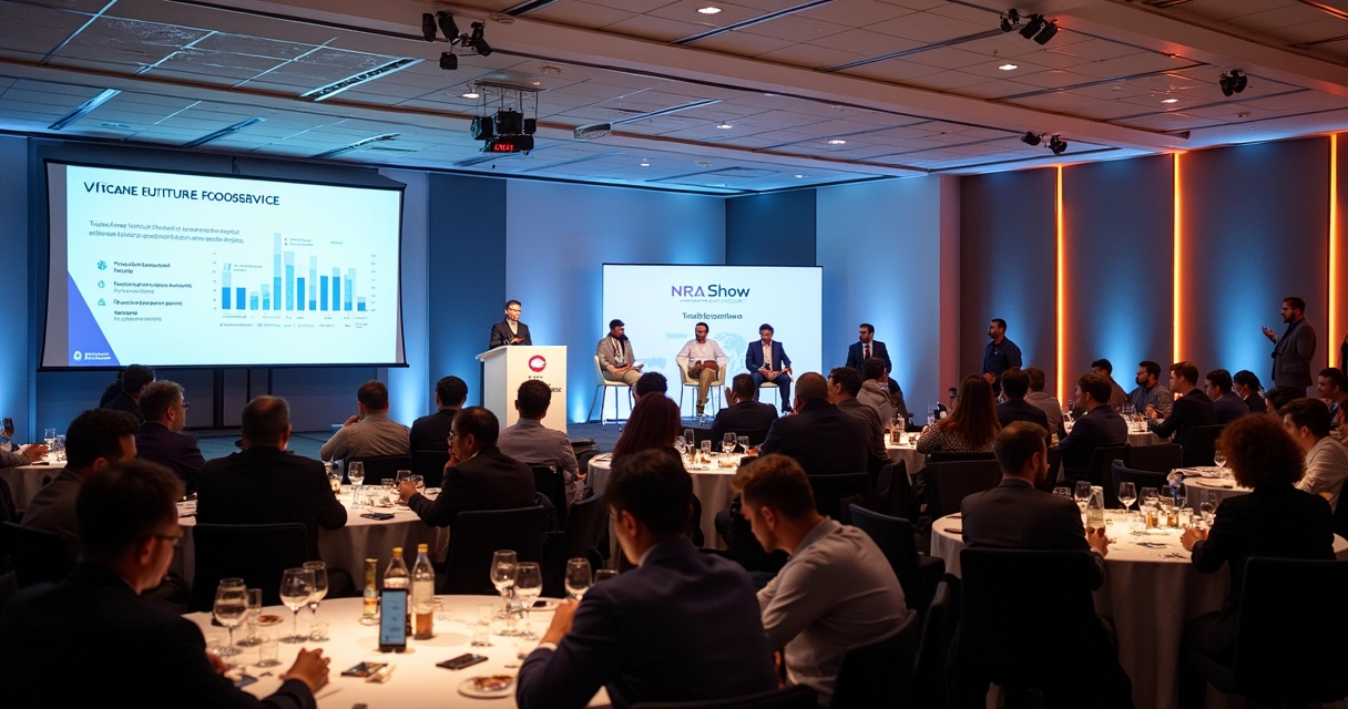 Profissionais reunidos no Future of Foodservice Forum no Brasil, discutindo tendências da NRA Show. 