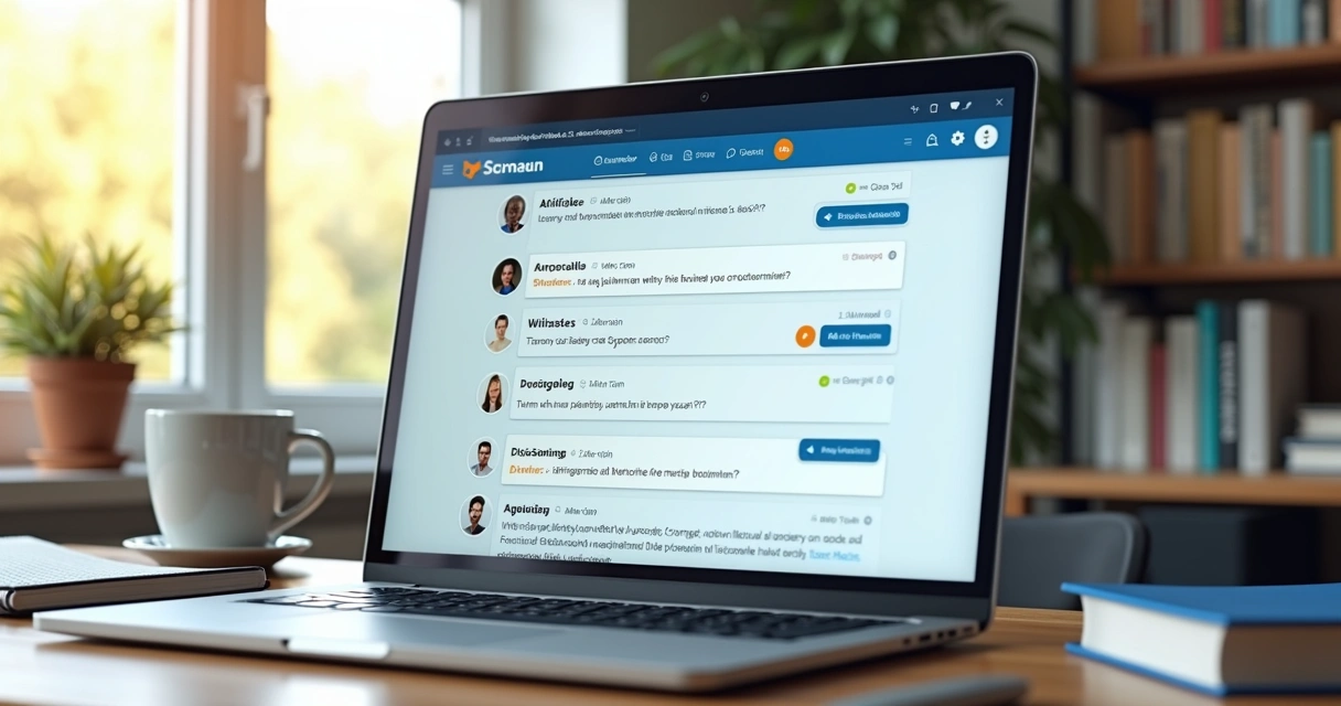 Tela de computador exibindo fórum virtual do Moodle com vários tópicos de discussão e usuários participando em diferentes horários 