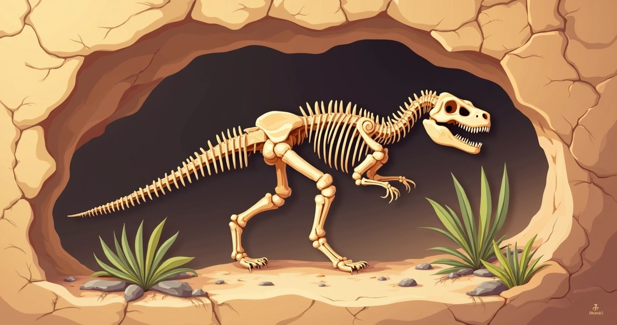 Fóssil de dinossauro articulado envolto em camada de rocha 