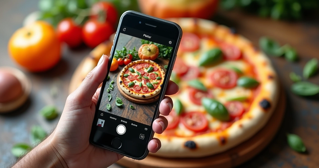 Foto de comida com celular, feita por gestor de delivery 