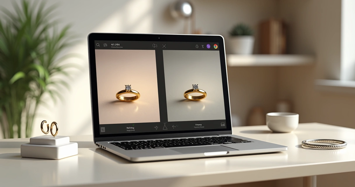 Editor digital criando foto profissional de joias com inteligência artificial 