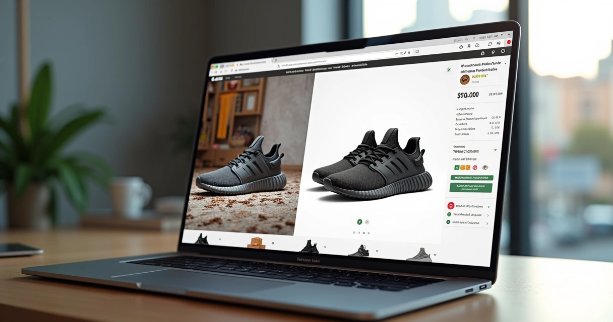 Comparação entre fotos de produto boa e ruim em página de e-commerce 