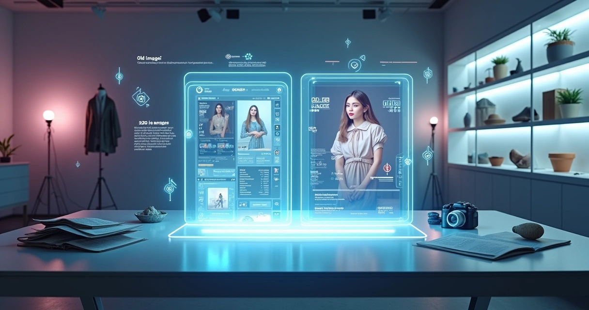 Loja virtual futurista com fotos de produtos antigas e desatualizadas 