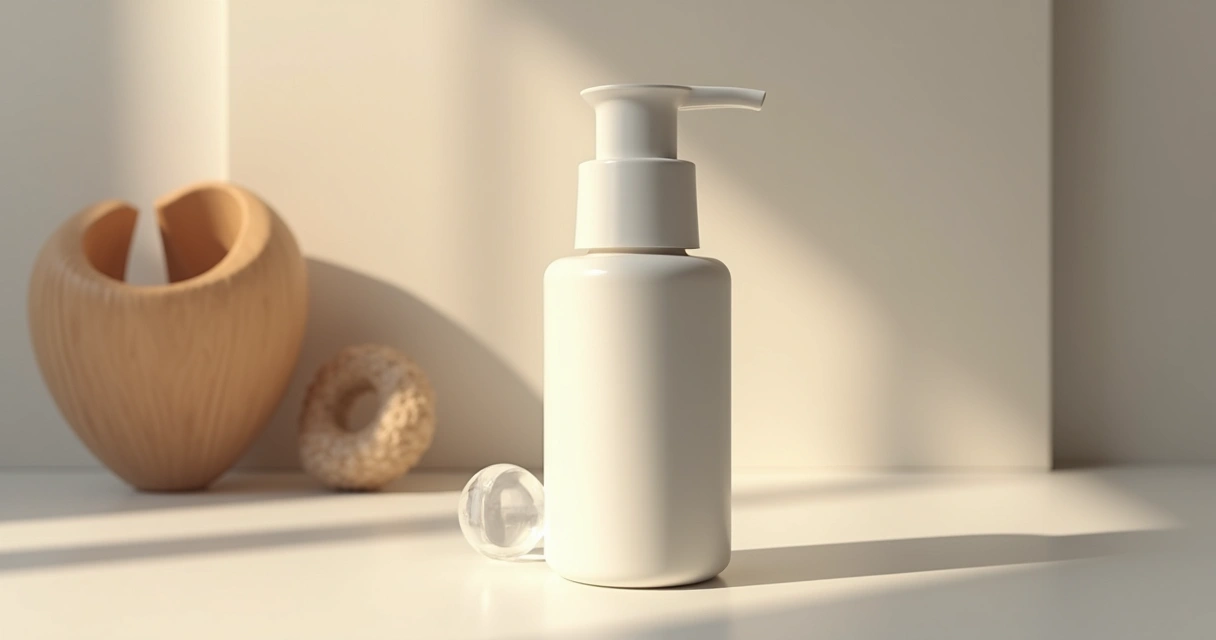 Close de produto moderno em cenário minimalista com destaque para luz suave e sombras leves