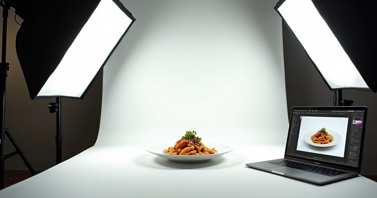 Montagem mostrando foto profissional sendo inserida em cardápio digital 