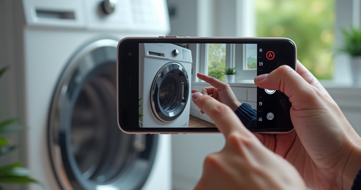 Pessoa grava vídeo de máquina de lavar com problemas 