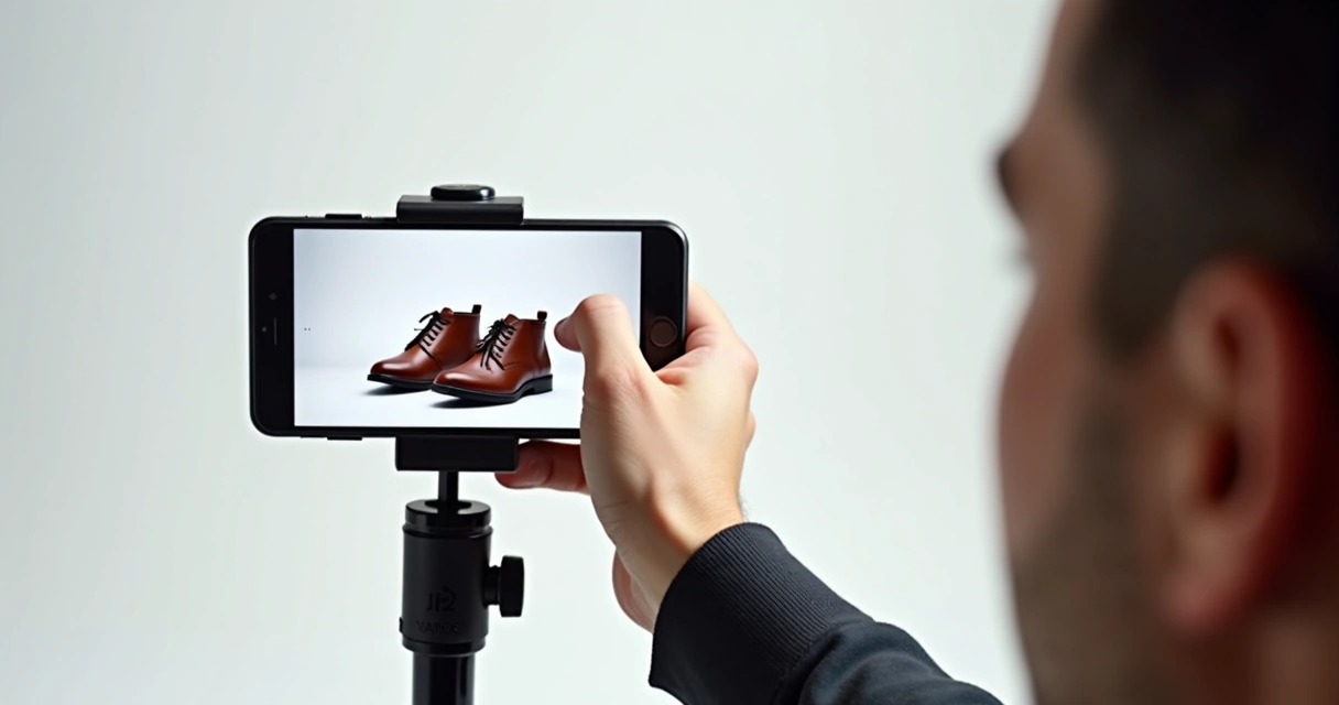 Pessoa tirando foto de produto com celular no tripé 