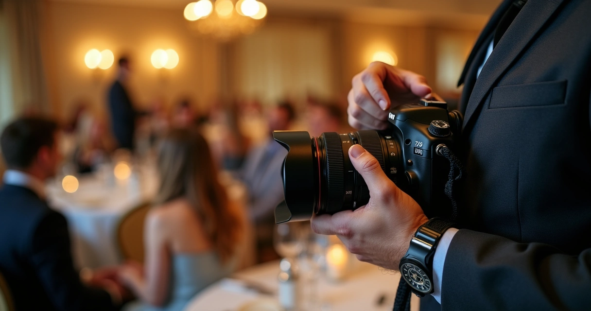Fotógrafo durante um evento ampliando o horário de trabalho 