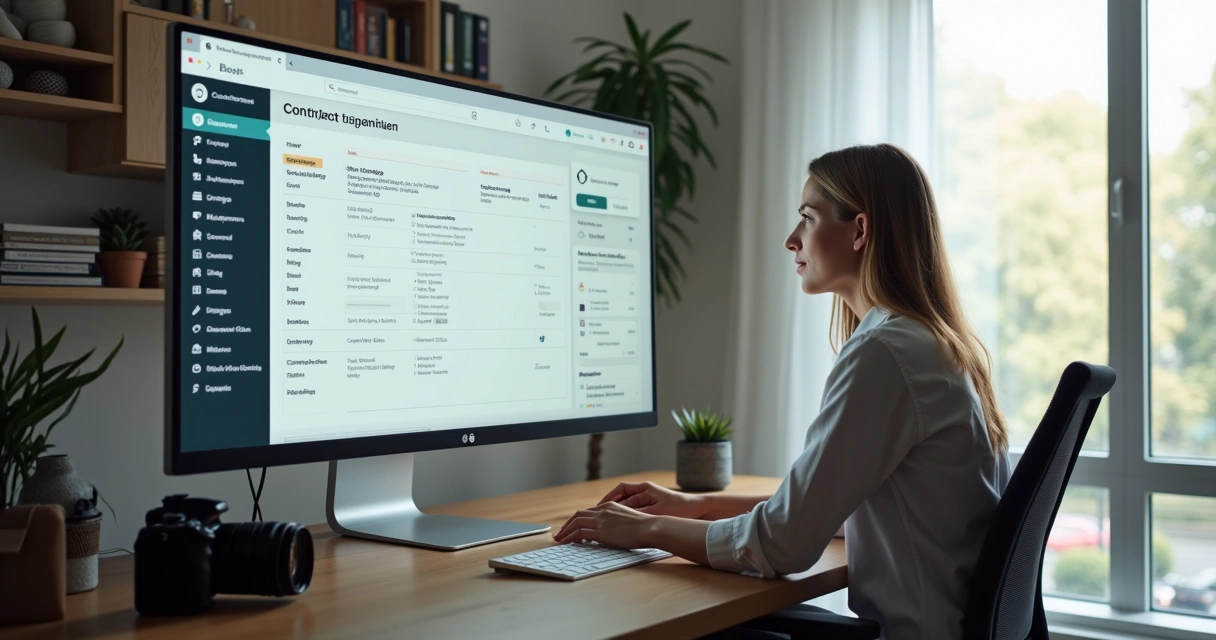 Pessoa usando computador organizando contratos digitais 