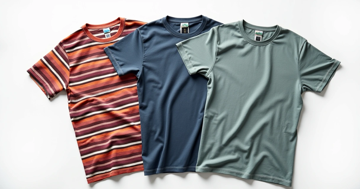Três camisetas de brechó online fotografadas em fundo branco com detalhes visíveis 
