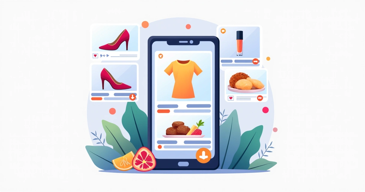 Vários exemplos de fotos de produtos organizados em um catálogo virtual 