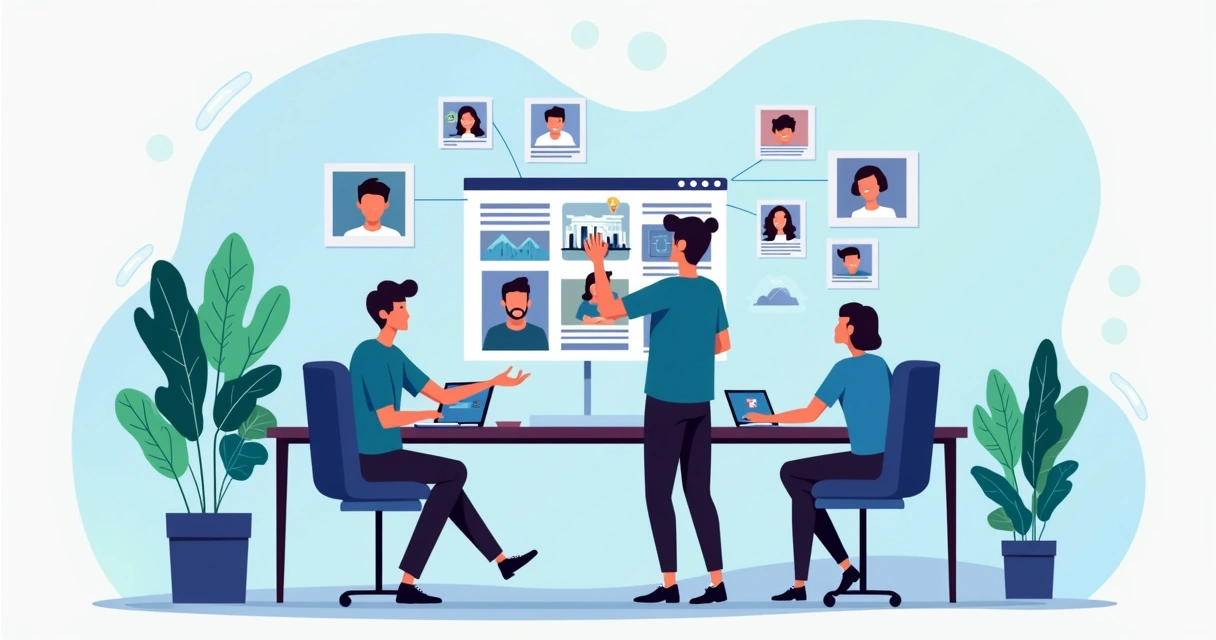 Profissionais olhando para fotos em um monitor 