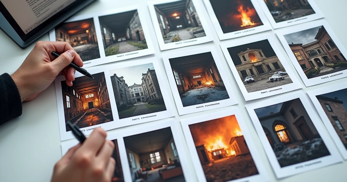 Fotos organizadas para perícia de incêndio 