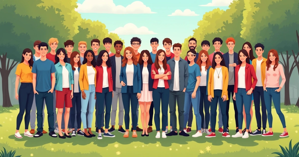 Turma do terceirão ao ar livre com diferentes modelos de camisa personalizada, posando para foto.