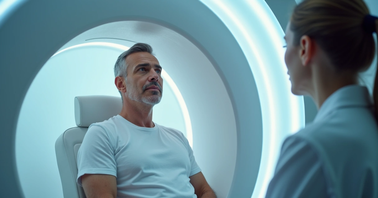 Paciente realizando fototerapia para vitiligo em cabine especializada 