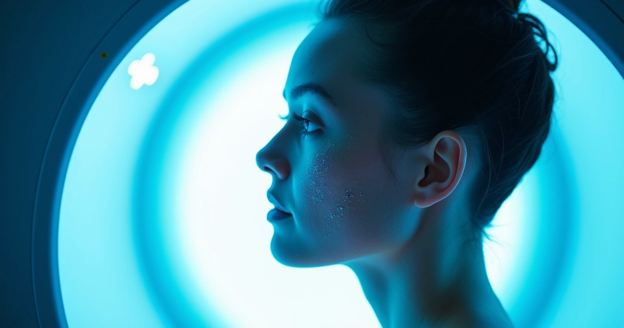 Paciente recebendo fototerapia em cabine especializada para vitiligo 