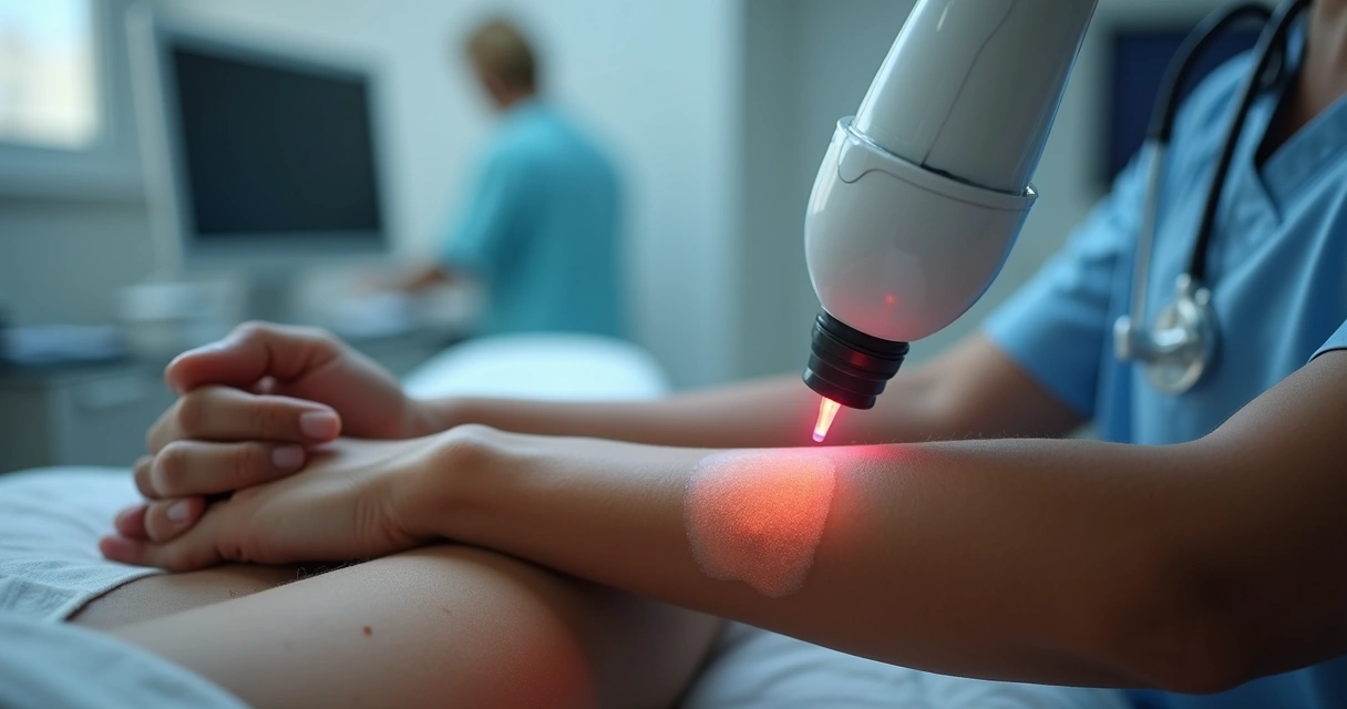Paciente de pele negra em tratamento de fototerapia 