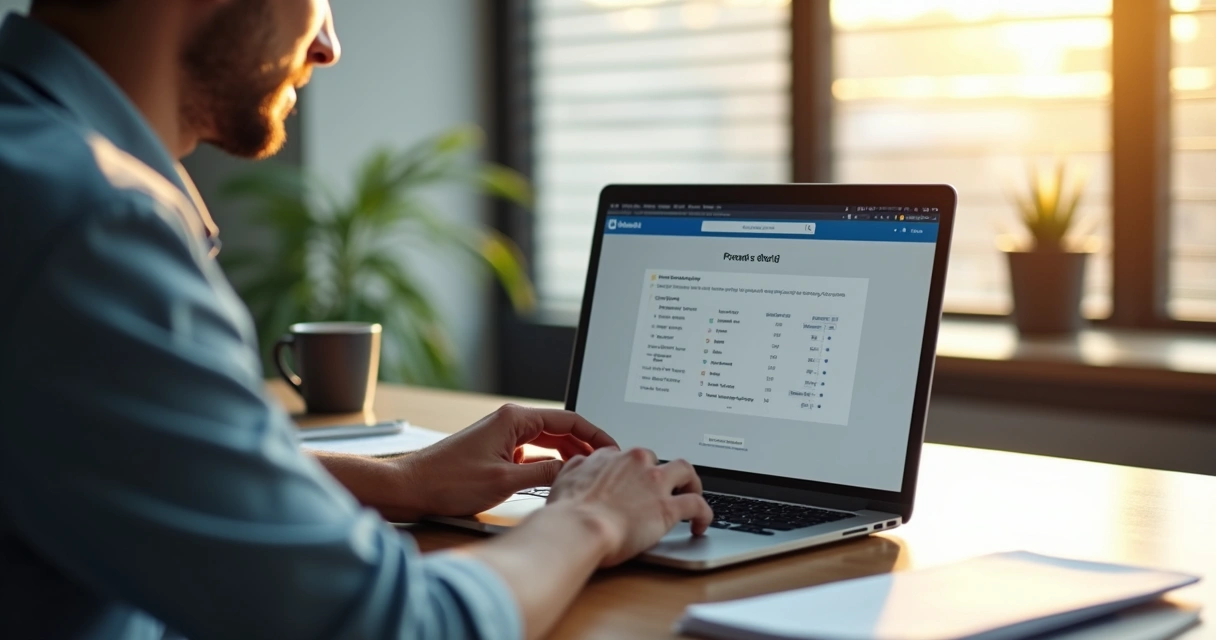 Pessoa digitando pesquisa no LinkedIn em laptop 