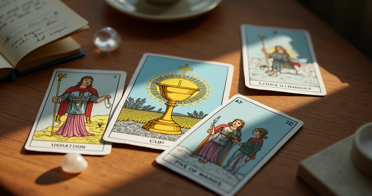 Four of Cups tarot card in a spread with other cards 