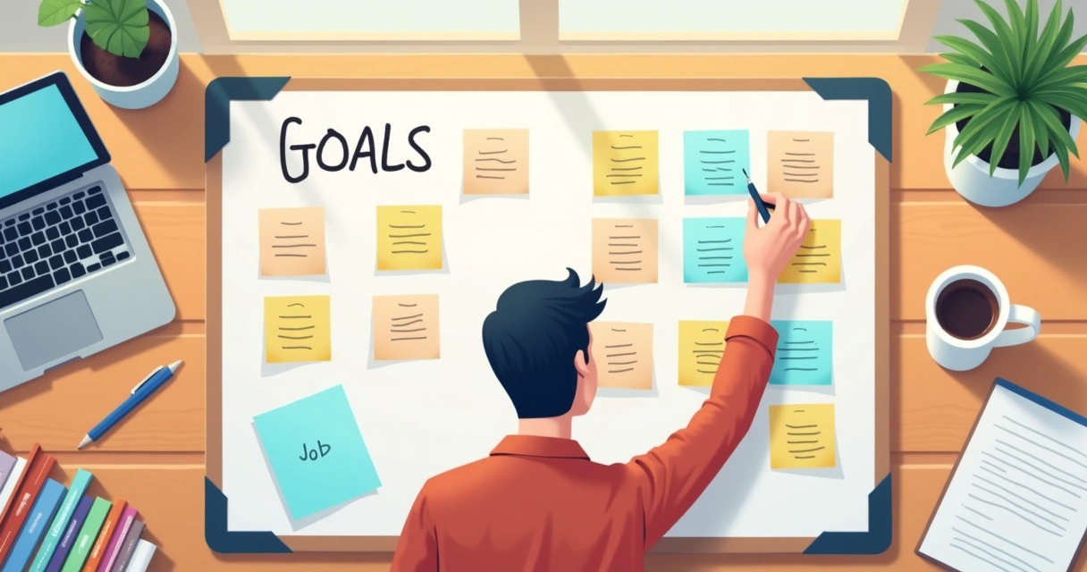 Pessoa dividindo uma grande tarefa em pequenas tarefas em quadro branco 