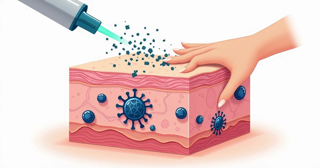 Ilustração da ação do laser sobre pigmentos de tatuagem na pele 
