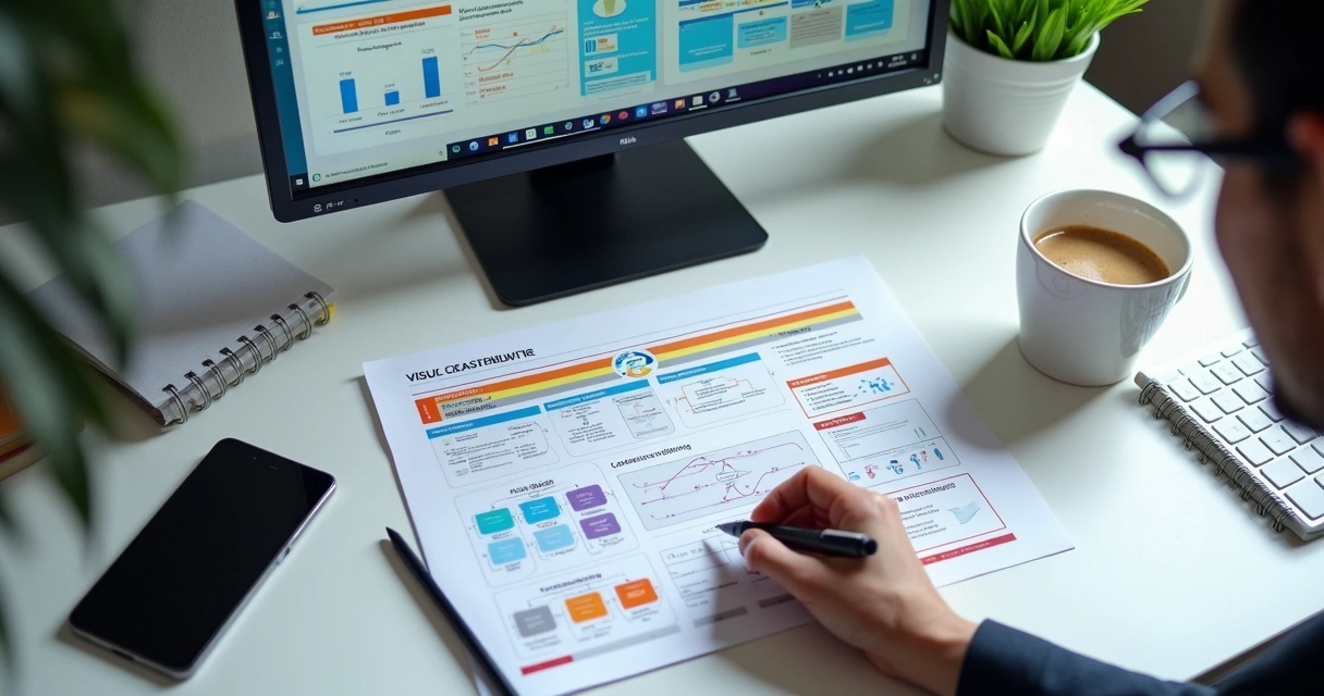 Framework visual para consultoria com fluxogramas e dashboards 