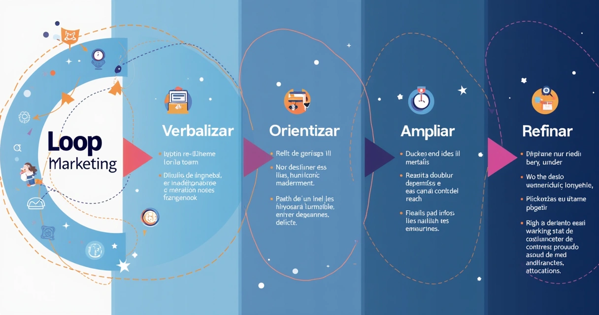 Representação visual de um framework de marketing Loop com quatro fases 