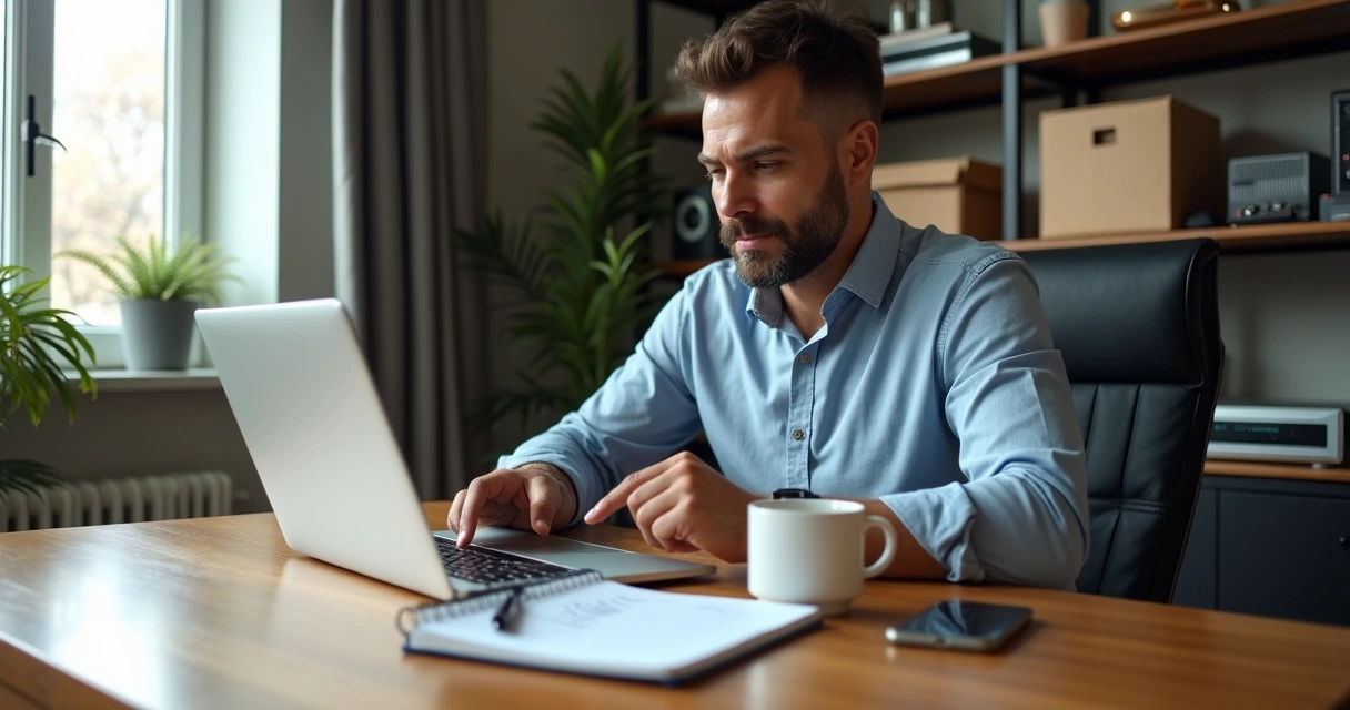 Empreendedor trabalhando em home office em uma franquia de tecnologia 