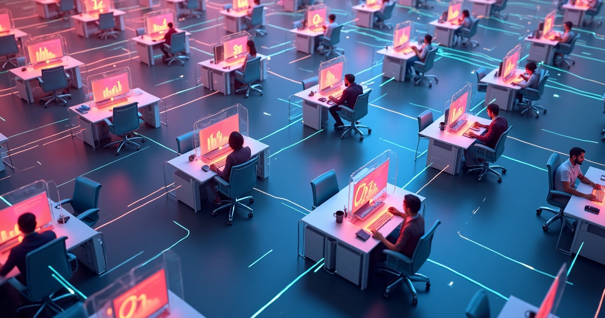 Ilustração sobre franquia de agência e vendas escaláveis, vários escritórios conectados