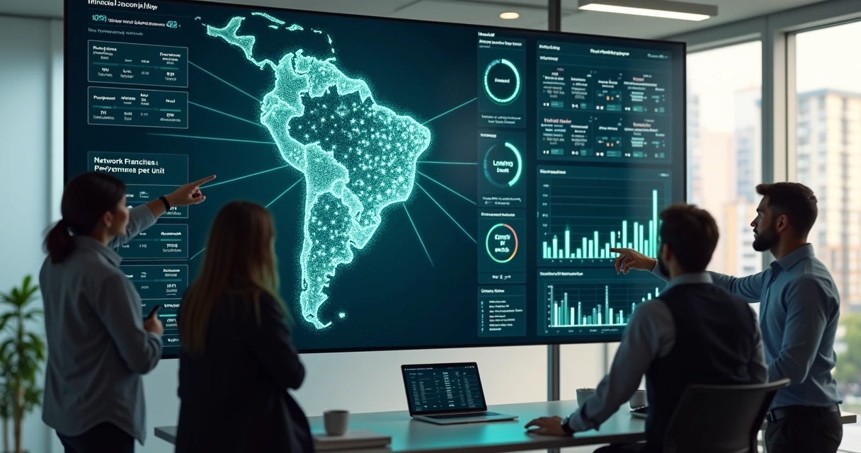 Painel digital de rede de franquias com fluxos de pagamentos unificados 