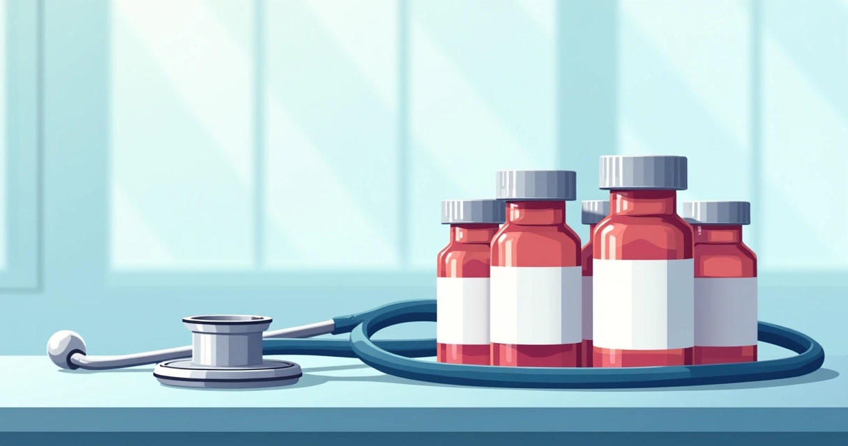 Antibióticos para infecções por Staphylococcus aureus: escolhas e dosagem 1 Frascos de antibiótico ao lado de um estetoscópio