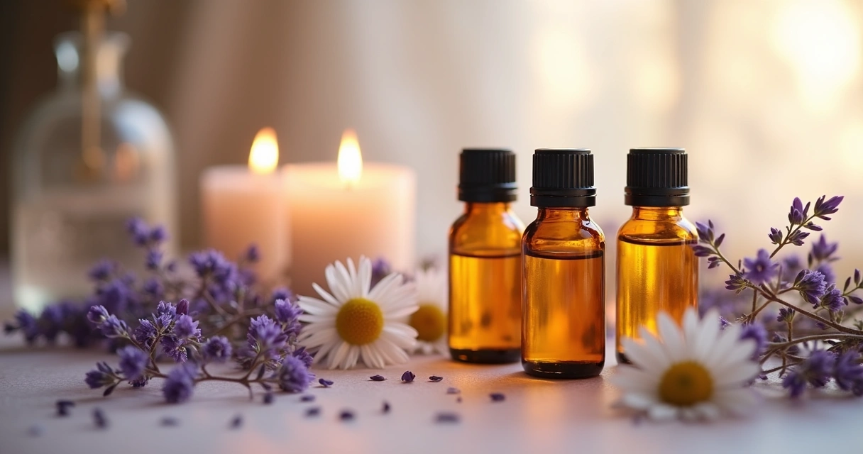 Frascos de florais em um altar com flores secas 