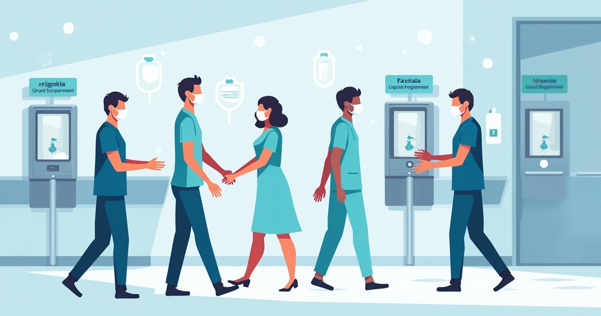 Como implementar um programa multimodal de melhoria da higiene das mãos 1 Frascos de álcool gel e sabão líquido organizados em um ambiente hospitalar