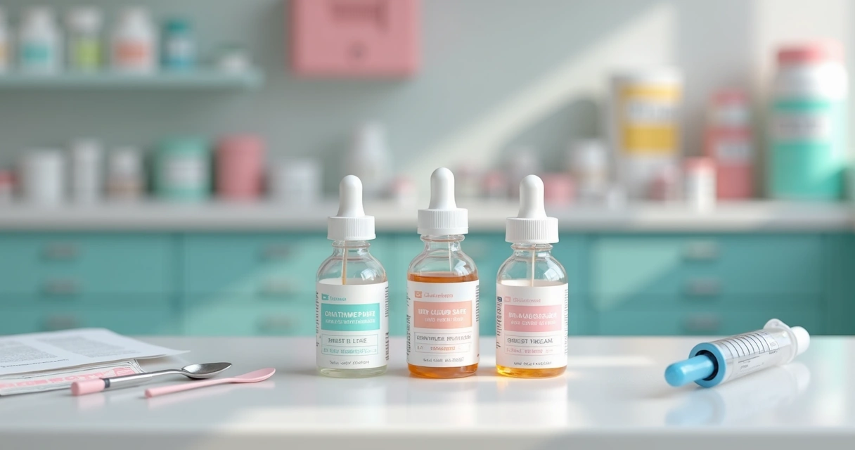 Frascos de medicamento infantil com rótulos sem alérgenos