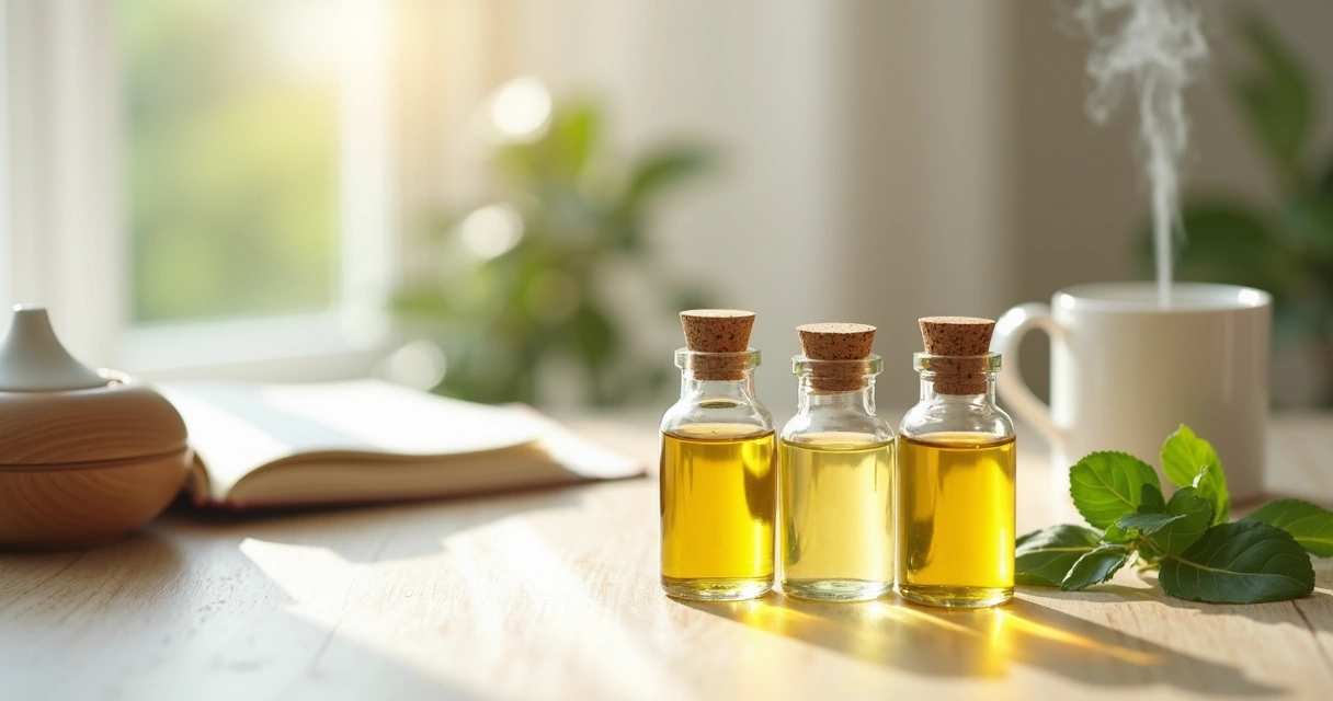 Frascos de aromas em ambiente claro