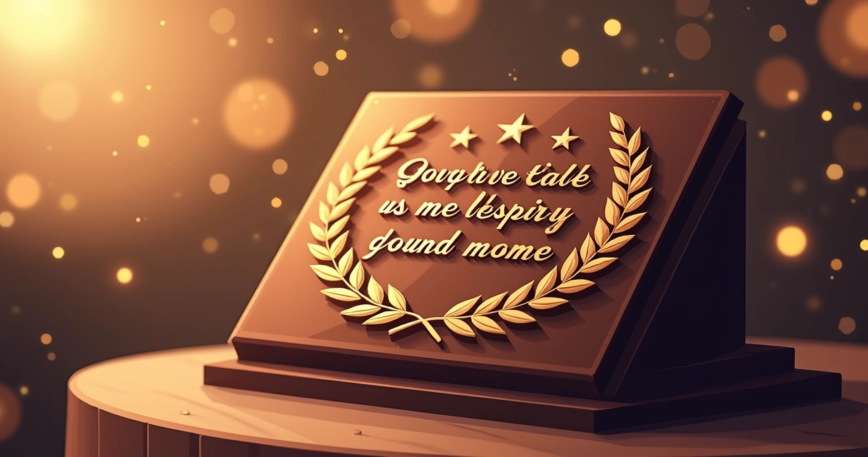 Placa de homenagem com frase inspiradora gravada ao centro 