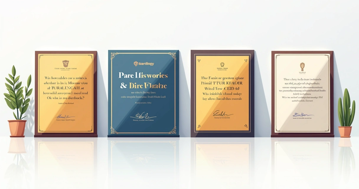 Diferentes placas com frases de reconhecimento profissional 