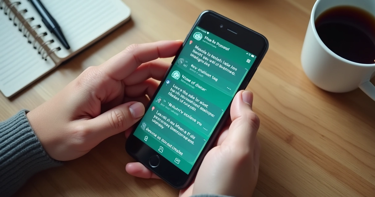 Celular exibindo mensagens promocionais de uma pequena empresa nas redes sociais e WhatsApp 